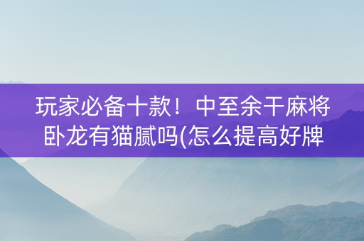 玩家必备十款！中至余干麻将卧龙有猫腻吗(怎么提高好牌几率)