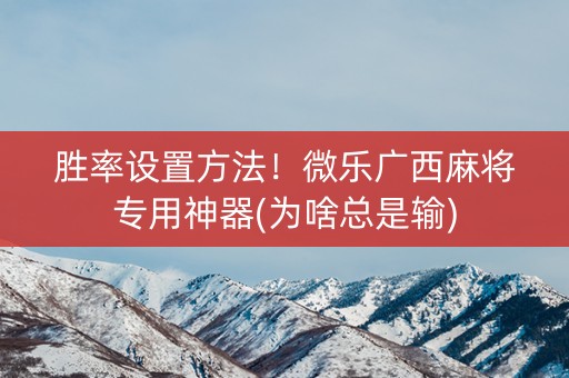胜率设置方法！微乐广西麻将专用神器(为啥总是输)