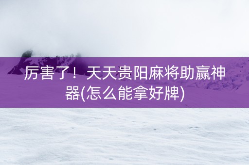 厉害了！天天贵阳麻将助赢神器(怎么能拿好牌)