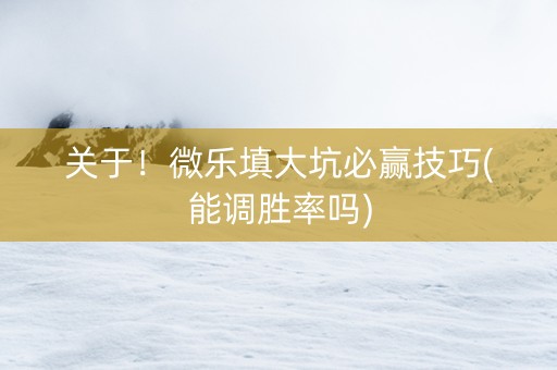 关于！微乐填大坑必赢技巧(能调胜率吗)
