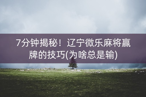 7分钟揭秘！辽宁微乐麻将赢牌的技巧(为啥总是输)