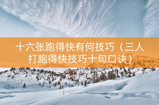 十六张跑得快有何技巧（三人打跑得快技巧十句口诀）