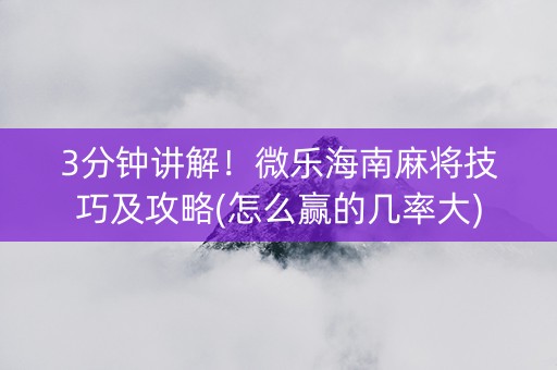 3分钟讲解！微乐海南麻将技巧及攻略(怎么赢的几率大)