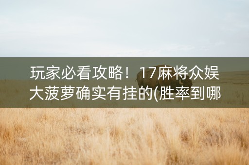 玩家必看攻略！17麻将众娱大菠萝确实有挂的(胜率到哪调)