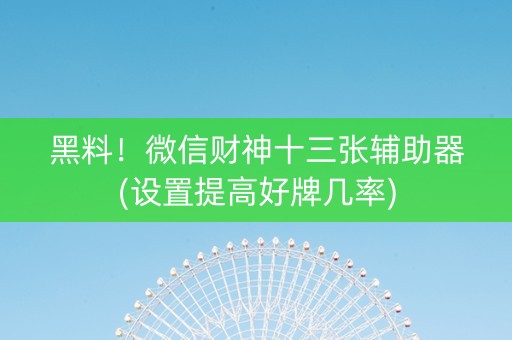 黑料！微信财神十三张辅助器(设置提高好牌几率)