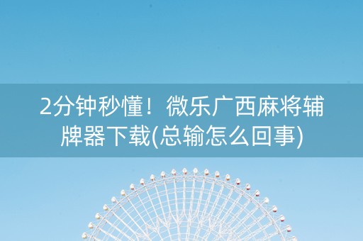 2分钟秒懂！微乐广西麻将辅牌器下载(总输怎么回事)