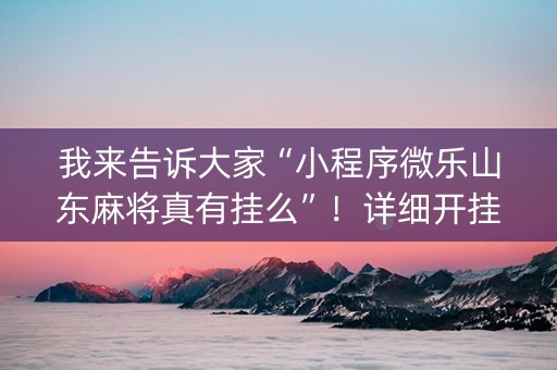 我来告诉大家“小程序微乐山东麻将真有挂么”！详细开挂教程（确实真的有挂)-知乎
