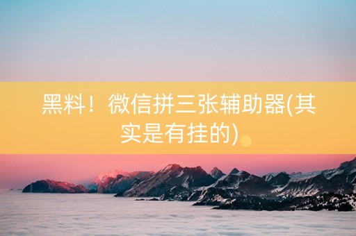 黑料！微信拼三张辅助器(其实是有挂的)