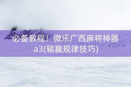 必备教程！微乐广西麻将神器a3(输赢规律技巧)