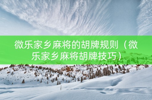 微乐家乡麻将的胡牌规则（微乐家乡麻将胡牌技巧）