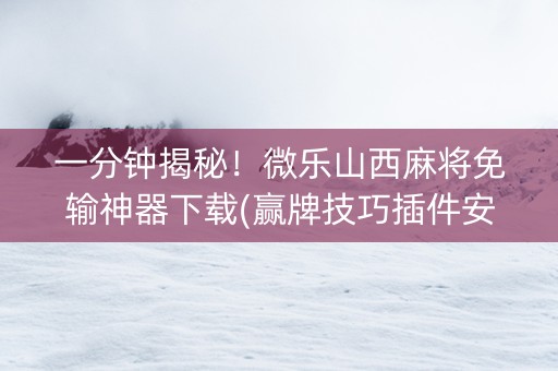 一分钟揭秘！微乐山西麻将免输神器下载(赢牌技巧插件安装)