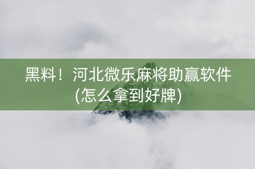 黑料！河北微乐麻将助赢软件(怎么拿到好牌)