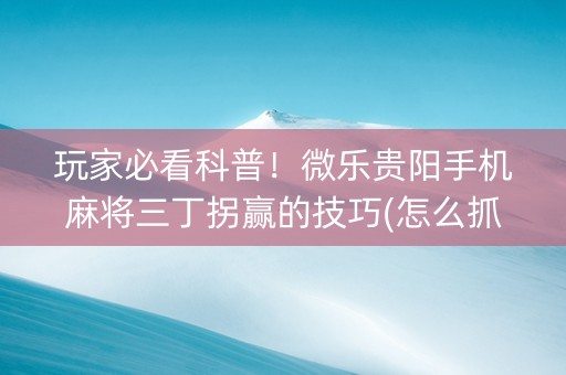 玩家必看科普！微乐贵阳手机麻将三丁拐赢的技巧(怎么抓到好牌)