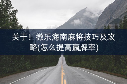 关于！微乐海南麻将技巧及攻略(怎么提高赢牌率)