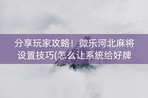 分享玩家攻略！微乐河北麻将设置技巧(怎么让系统给好牌)