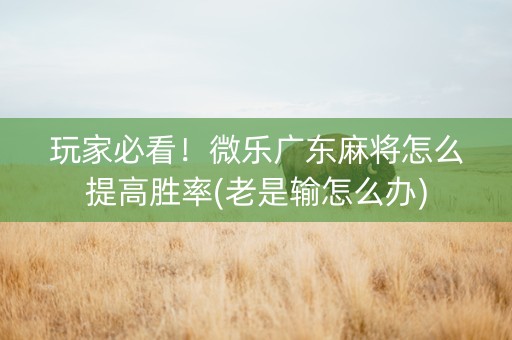 玩家必看！微乐广东麻将怎么提高胜率(老是输怎么办)