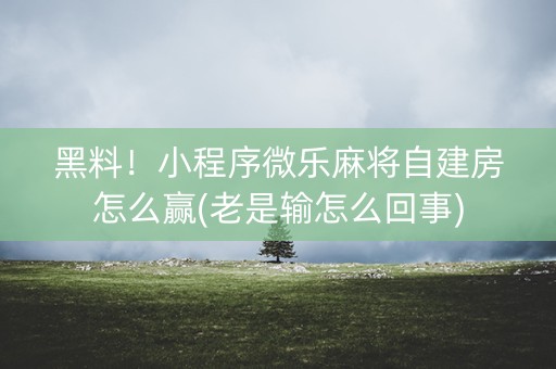 黑料！小程序微乐麻将自建房怎么赢(老是输怎么回事)