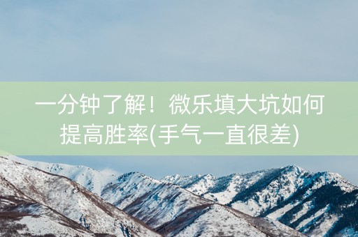 一分钟了解！微乐填大坑如何提高胜率(手气一直很差)