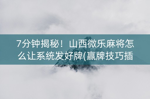 7分钟揭秘！山西微乐麻将怎么让系统发好牌(赢牌技巧插件安装)