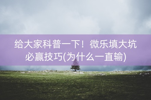 给大家科普一下！微乐填大坑必赢技巧(为什么一直输)