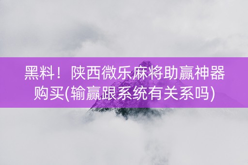 黑料！陕西微乐麻将助赢神器购买(输赢跟系统有关系吗)