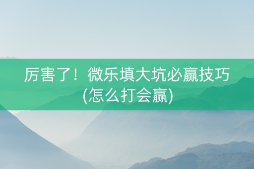 厉害了！微乐填大坑必赢技巧(怎么打会赢)