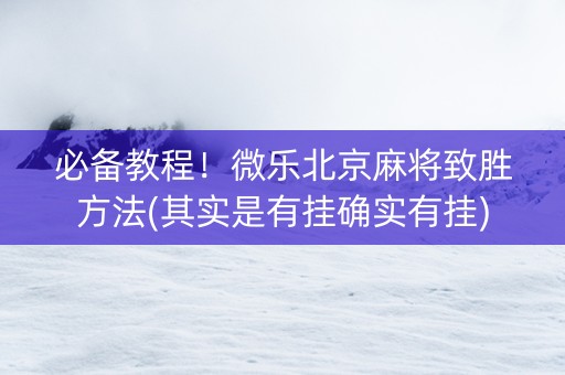 必备教程！微乐北京麻将致胜方法(其实是有挂确实有挂)