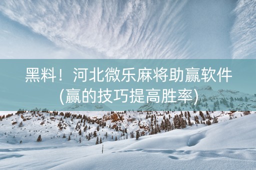 黑料！河北微乐麻将助赢软件(赢的技巧提高胜率)