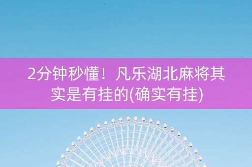 2分钟秒懂！凡乐湖北麻将其实是有挂的(确实有挂)