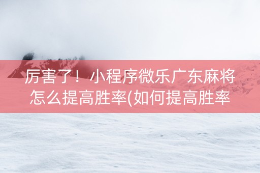 厉害了！小程序微乐广东麻将怎么提高胜率(如何提高胜率)