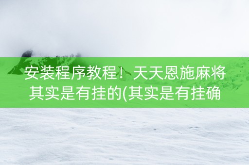 安装程序教程！天天恩施麻将其实是有挂的(其实是有挂确实有挂)