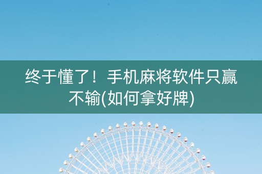 终于懂了！手机麻将软件只赢不输(如何拿好牌)