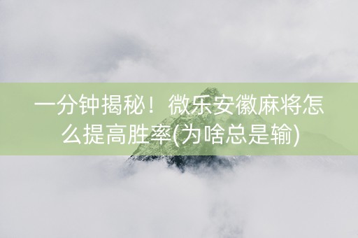 一分钟揭秘！微乐安徽麻将怎么提高胜率(为啥总是输)