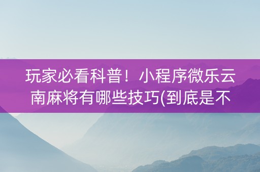 玩家必看科普！小程序微乐云南麻将有哪些技巧(到底是不是有挂)