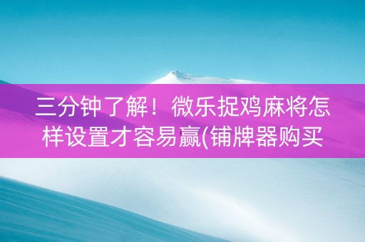 三分钟了解！微乐捉鸡麻将怎样设置才容易赢(铺牌器购买)