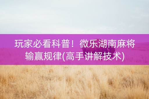 玩家必看科普！微乐湖南麻将输赢规律(高手讲解技术)