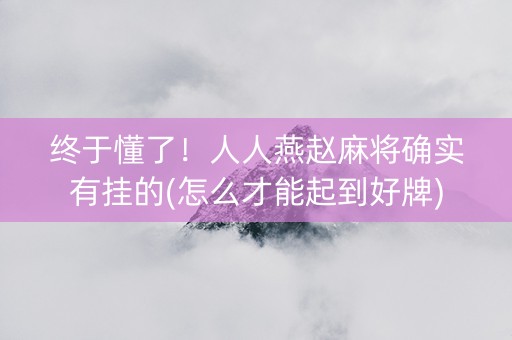 终于懂了！人人燕赵麻将确实有挂的(怎么才能起到好牌)