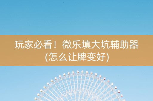 玩家必看！微乐填大坑辅助器(怎么让牌变好)