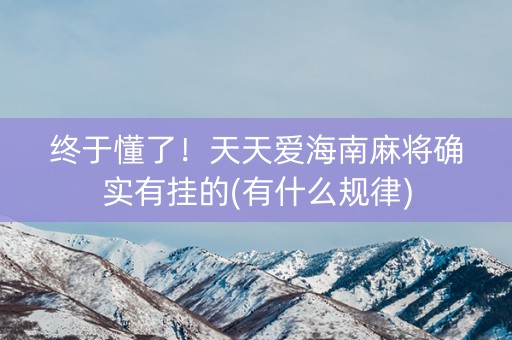 终于懂了！天天爱海南麻将确实有挂的(有什么规律)