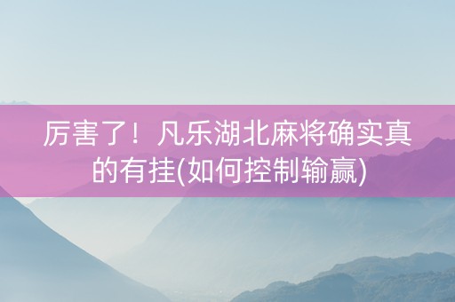 厉害了！凡乐湖北麻将确实真的有挂(如何控制输赢)