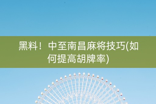 黑料！中至南昌麻将技巧(如何提高胡牌率)