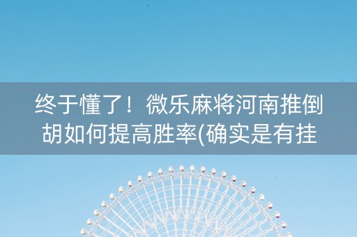 终于懂了！微乐麻将河南推倒胡如何提高胜率(确实是有挂的)