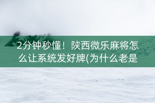 2分钟秒懂！陕西微乐麻将怎么让系统发好牌(为什么老是输)