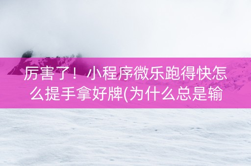 厉害了！小程序微乐跑得快怎么提手拿好牌(为什么总是输)