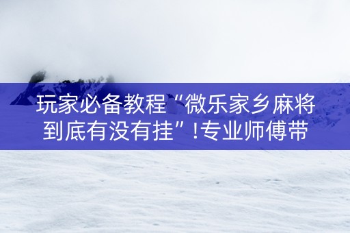 玩家必备教程“微乐家乡麻将到底有没有挂”!专业师傅带你一起了解（详细教程）-知乎