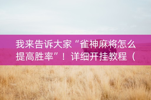 我来告诉大家“雀神麻将怎么提高胜率”！详细开挂教程（确实真的有挂)-知乎