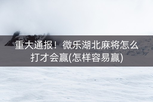 重大通报！微乐湖北麻将怎么打才会赢(怎样容易赢)