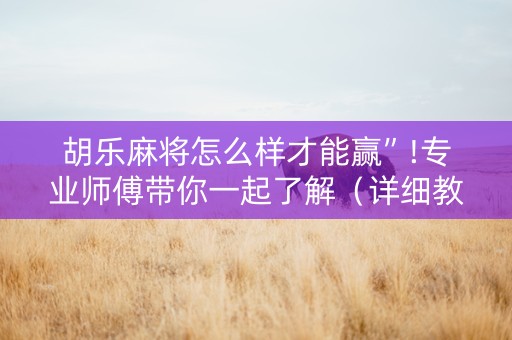 胡乐麻将怎么样才能赢”!专业师傅带你一起了解（详细教程）-知乎