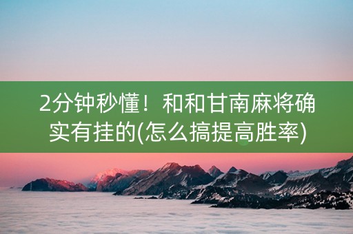 2分钟秒懂！和和甘南麻将确实有挂的(怎么搞提高胜率)