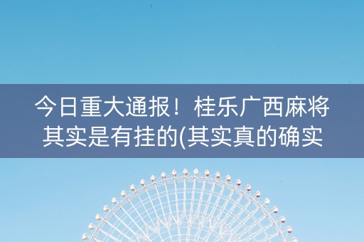 今日重大通报！桂乐广西麻将其实是有挂的(其实真的确实有挂)